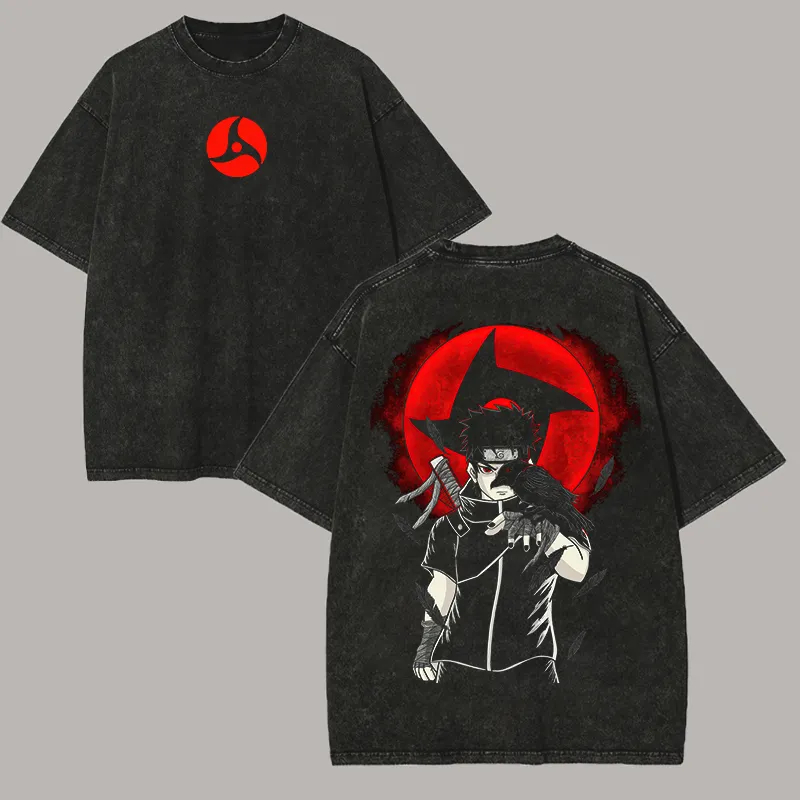 Acid Wash Vintage Graphic T Shirt - เสื้อยืด นารูโตะ ศิสุย อุจิฮะ ลายมังเกคโย แชริงแคน