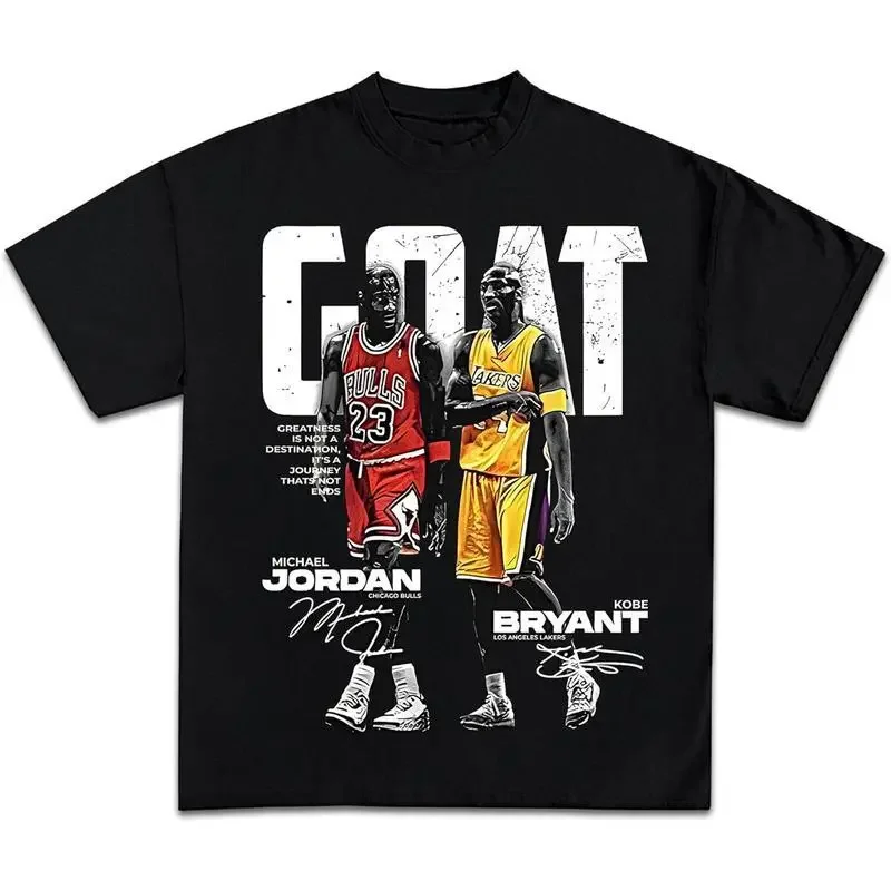 Acid Wash Vintage Graphic T Shirt - เสื้อยืดคอกลมแขนสั้นพิมพ์ลายกราฟิกสไตล์ลำลอง Goat MJ และ Kb Bryant