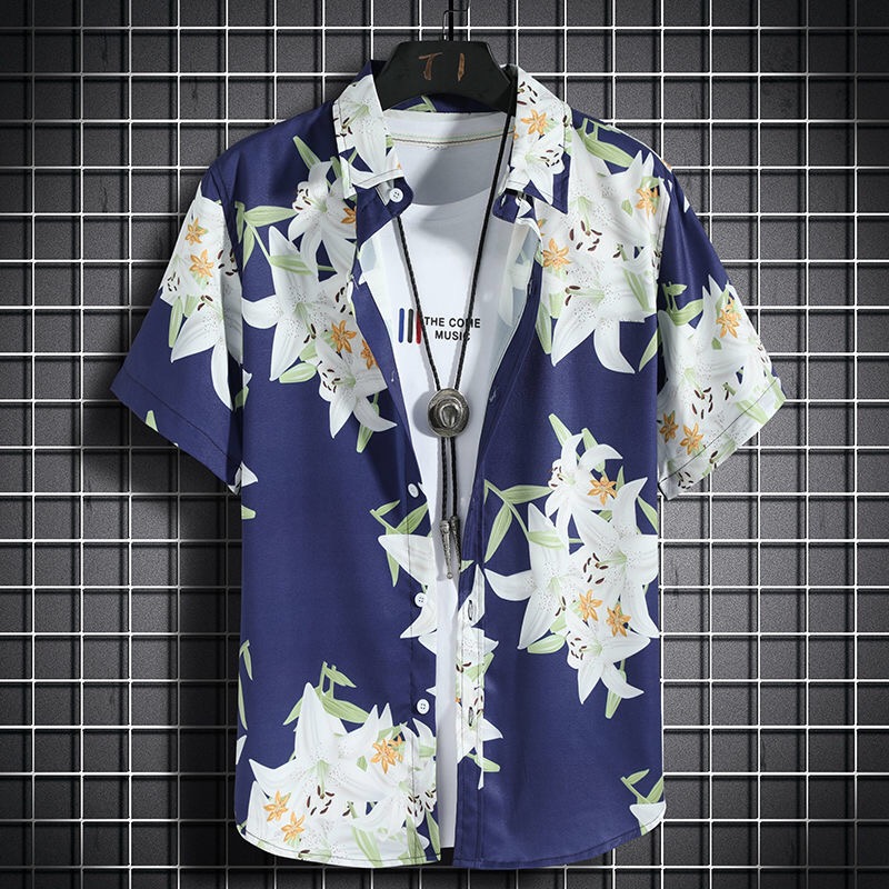 Vintage Hawaiian Floral Shirt - เสื้อชายหาดฮาวาย เสื้อเชิ้ตลําลองแขนสั้นผู้ชาย วันหยุดริมทะเล เสื้อผ้าแห้งเร็ว ท็อปส์ซูลายดอกไม้หลวม
