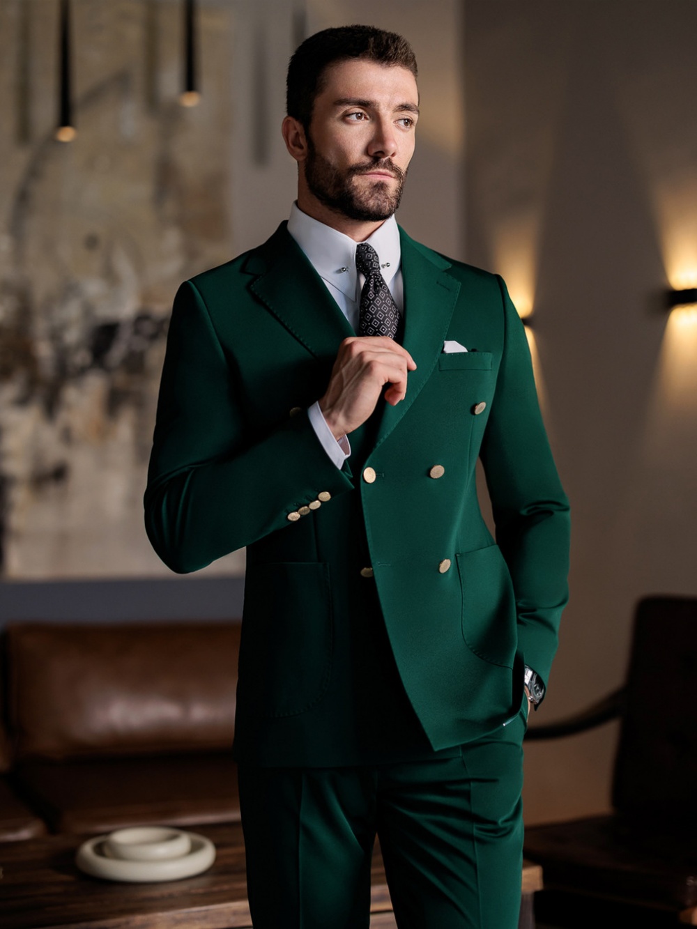 ชุดสูทผู้ชายสีเขียวทรงเข้ารูป  - Suits บทวิจารณ์และราคา