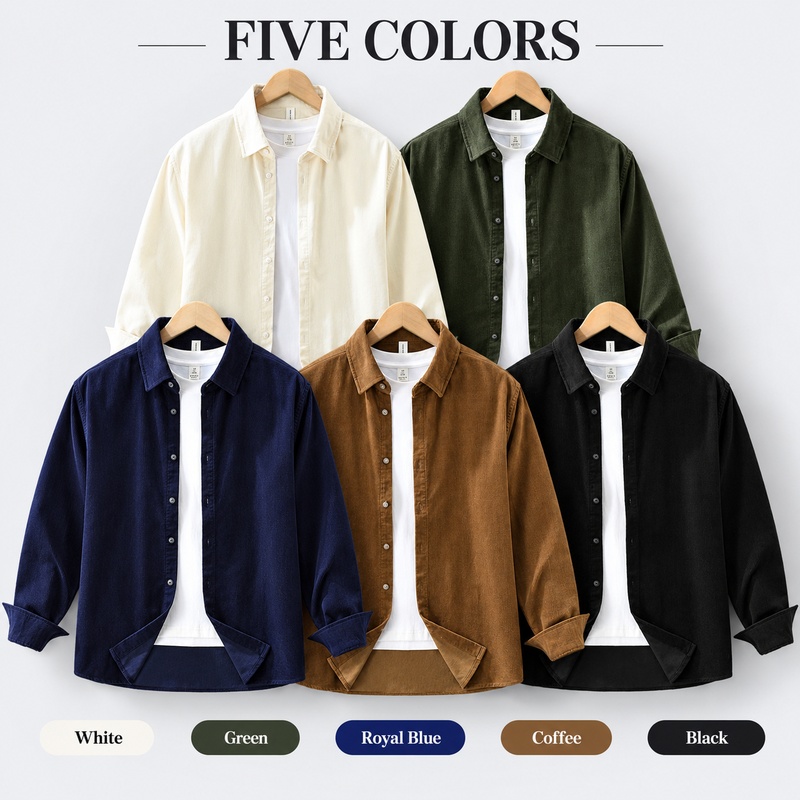 เสื้อเชิ้ตผ้าคอร์ดูรอย 100% คอ - Corduroy Button Up Shirt Men บทวิจารณ์และราคา