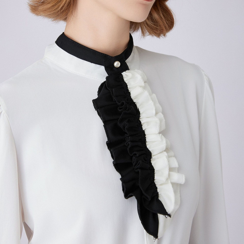 ปกคอระบายสีดำขาว เครื่องประดับ - Shirts บทวิจารณ์และราคา