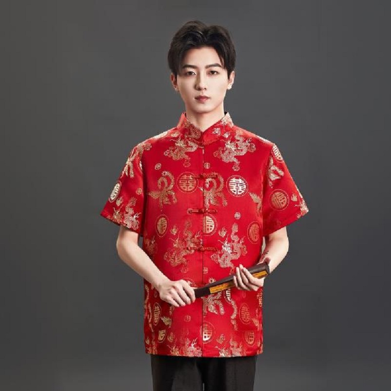 เสื้อยืดผ้าซาตินปักลายสไตล์จีน - Mens Satin Silk Dress Shirt บทวิจารณ์และราคา