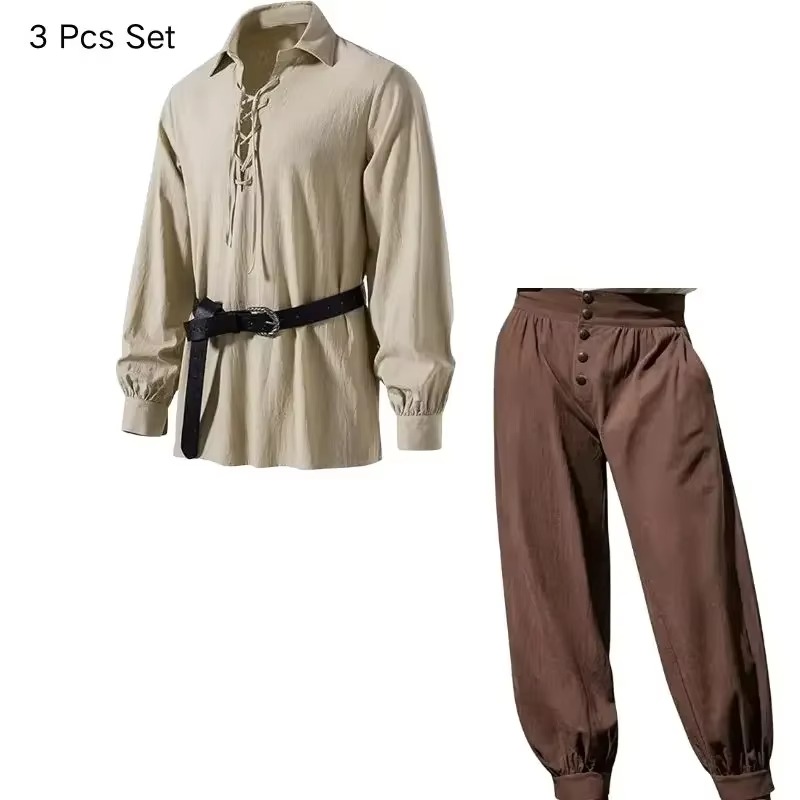 ชุดคอสเพลย์ฮาโลวีนสำหรับผู้ชาย - Medieval Gothic Lace Up Pirate Shirt บทวิจารณ์และราคา