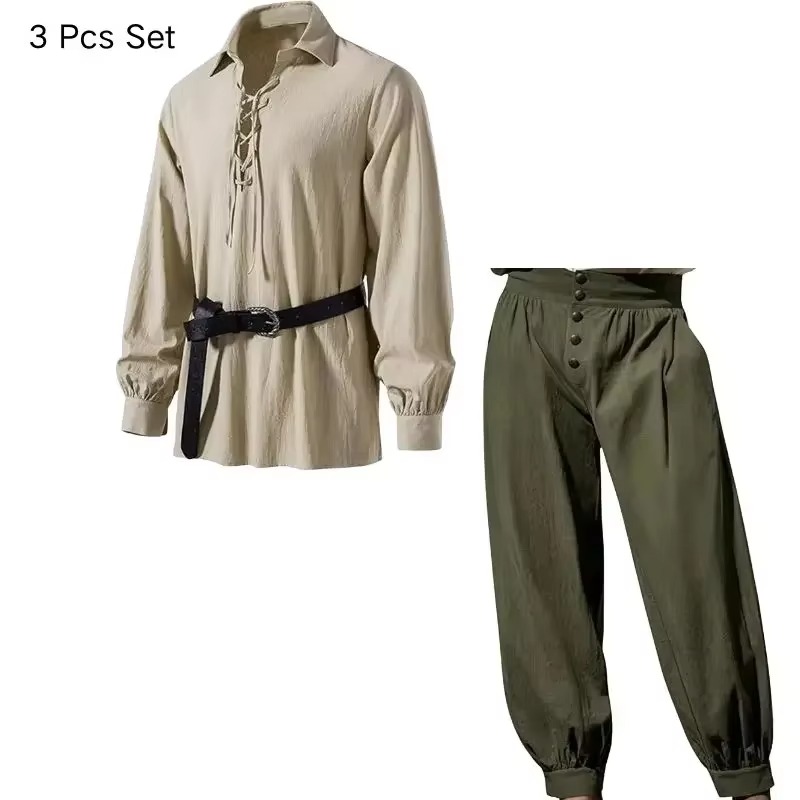 ชุดคอสเพลย์ฮาโลวีนสำหรับผู้ชาย - Medieval Gothic Lace Up Pirate Shirt บทวิจารณ์และราคา