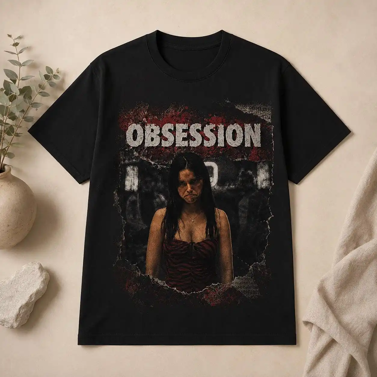 เสื้อยืดลายกราฟิก Obsession, เ - Acid Wash Vintage Graphic T Shirt บทวิจารณ์และราคา