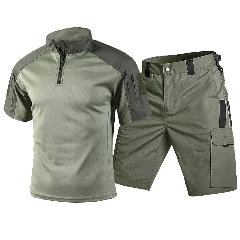 ชุดเสื้อยืดแขนสั้นและกางเกงขาส - Tactical Military Shirt Cargo บทวิจารณ์และราคา