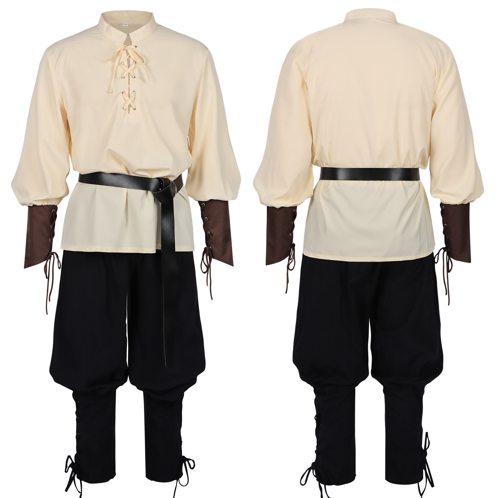 ชุดโจรสลัดฮาโลวีนสำหรับผู้ชาย  - Medieval Gothic Lace Up Pirate Shirt บทวิจารณ์และราคา