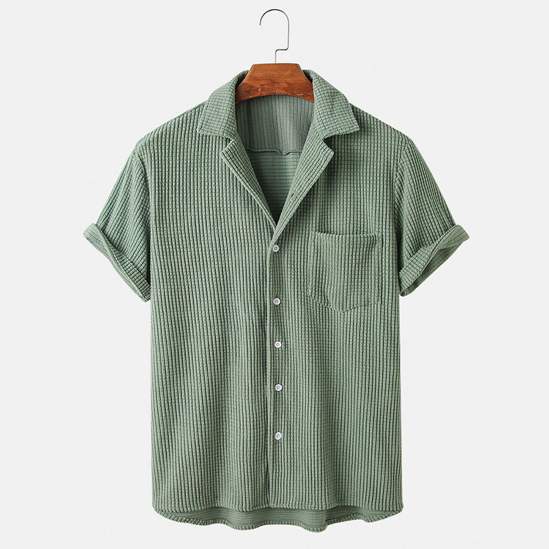 ฤดูร้อนเสื้อผ้าผู้ชายหรูหรา Co - Corduroy Button Up Shirt Men บทวิจารณ์และราคา